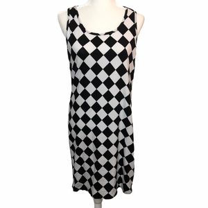 NWOT Zenobia Diamond Check Pattern Sleeveless Dress Size Medium Black White